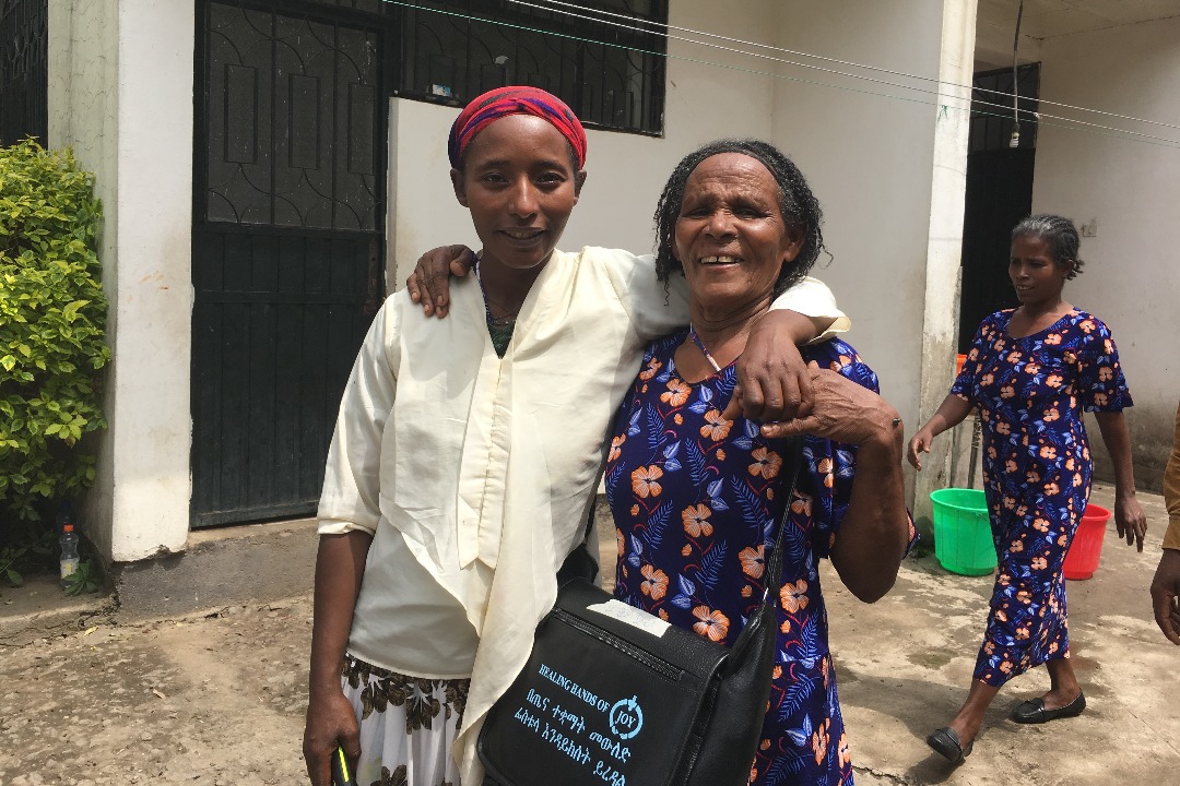 Fistula patient in Ethiopia with Safe Motherhood Ambassador